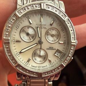 Invicta Silver and White Chronograph Watch